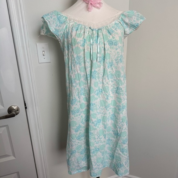 Vintage French country Floral nightie slip - Light Blue babydoll M - Picture 3 of 6